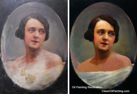 oil painting restoration clean oil painting Oil on Panel Portrait Before & After Retouching & Repair